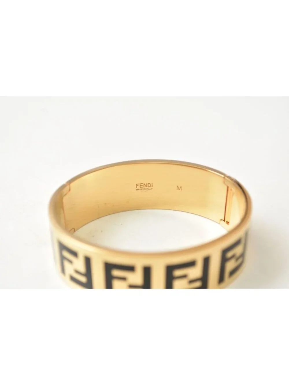 Fendi Bangle Bracelet FF Logo Black Gold Metal